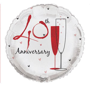 A 40th anniversary balloon with two glasses of wine on it.