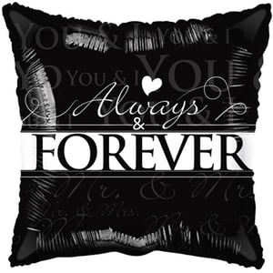A black balloon that says "always and forever".