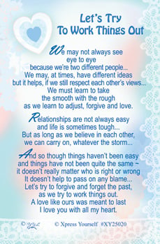 A poem that says, "Let's try to work things out."