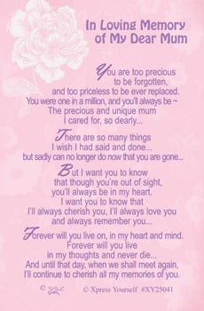 A poem titled "In Loving Memory of My Dear Mum."