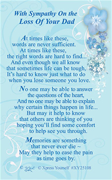 A card that says "with sympathy" on the loss of your dad.