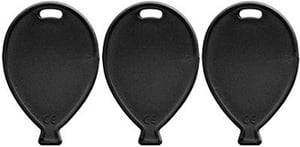 Three black balloon-shaped keychains with handles are on a white background.