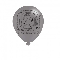 A silver balloon that says "Happy 25th anniversary".