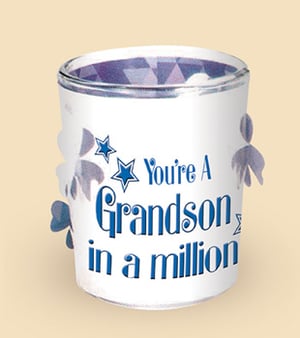 A shot glass that says "you're a grandson in a million."