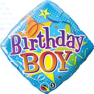 a blue balloon that says birthday boy on it