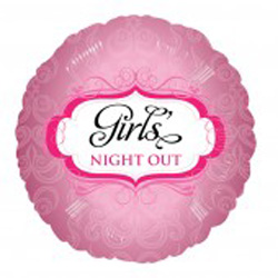 A pink balloon with the words "girls' night out" on it.
