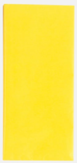 A yellow napkin is sitting on a white surface.