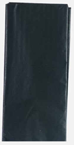 A black plastic bag is folded in half on a white background.