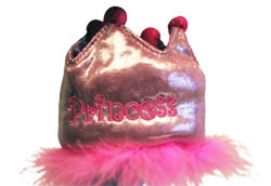 A pink purse with the word "princess" embroidered on it.