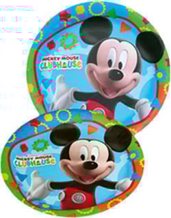 Two paper plates with Mickey Mouse on them.