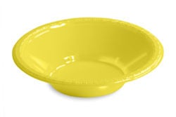 A yellow plastic bowl on a white background.
