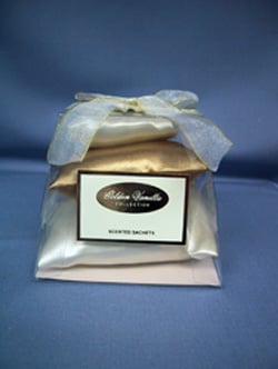 A bag of blue vanilla-scented sachets with a bow.