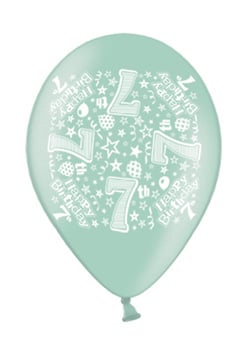 A green balloon with the number 7 on it.