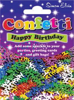 A package of Happy Birthday confetti by Simon Elvin.