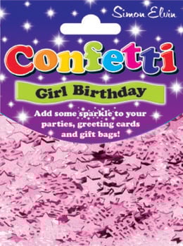 A package of pink confetti for a girl's birthday.