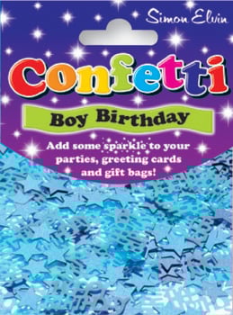 A package of confetti for a boy's birthday.