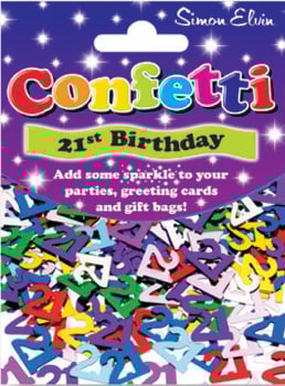 A package of confetti for a 21st birthday.
