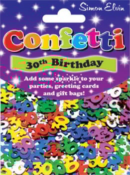 A package of confetti for a 30th birthday.