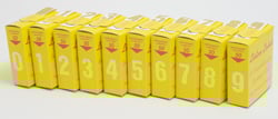 A row of yellow boxes with the numbers 0, 1, 2, 3, 4, 5, 6, 7, 8, and 9 on them.